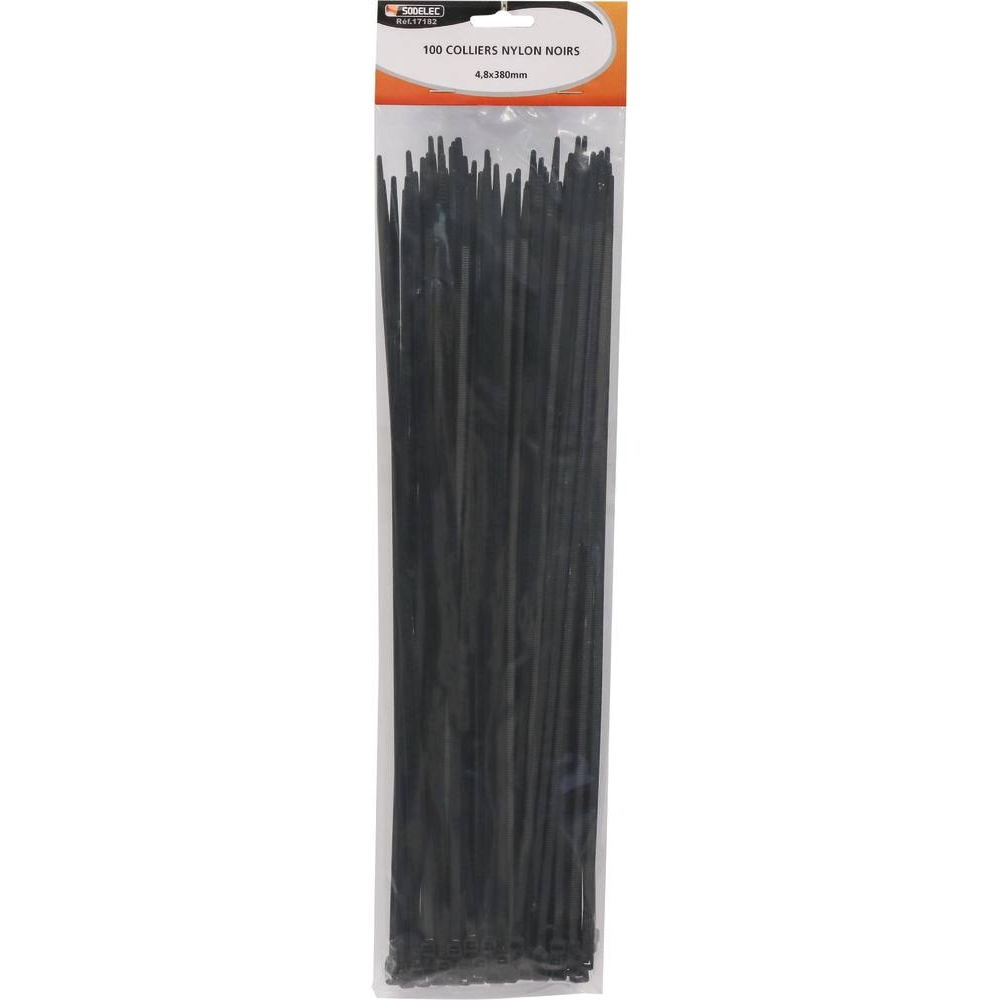 Collier nylon 4,8x380mm noir - lot de 100 pcs SODELEC - 17182