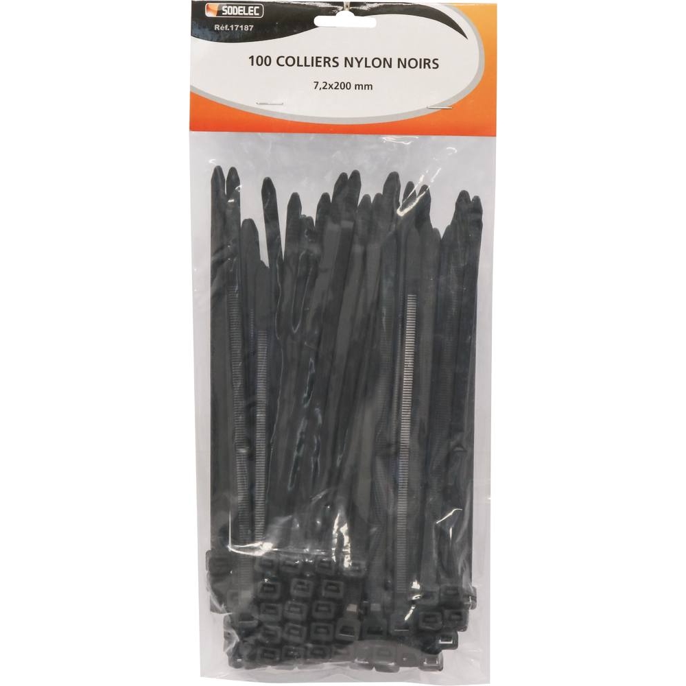 Collier nylon 7,2x200mm noir - lot de 100 pcs SODELEC - 17187