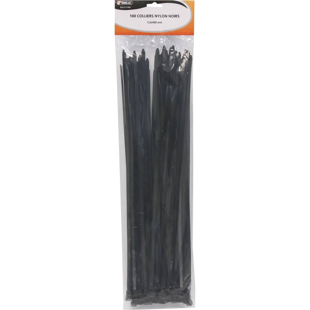 Collier nylon 7,2x450mm noir - lot de 100 pcs SODELEC - 17188