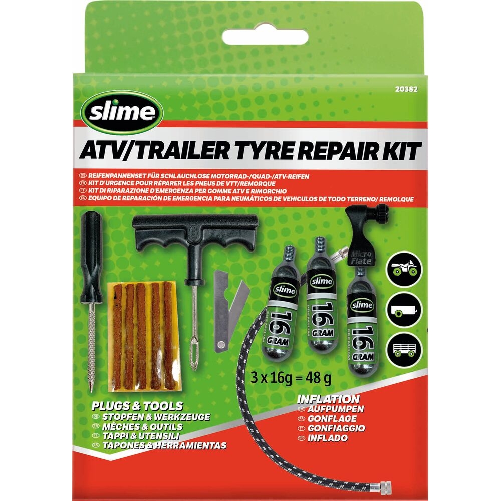 Cartouche CO²/tresses/outils pour pneu tubeless - de 10 pcs SLIME - 17198