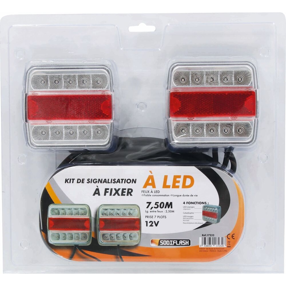 Kit de signalisation arrière 7,5m à fixer feux LED - SODIFLASH - 17232