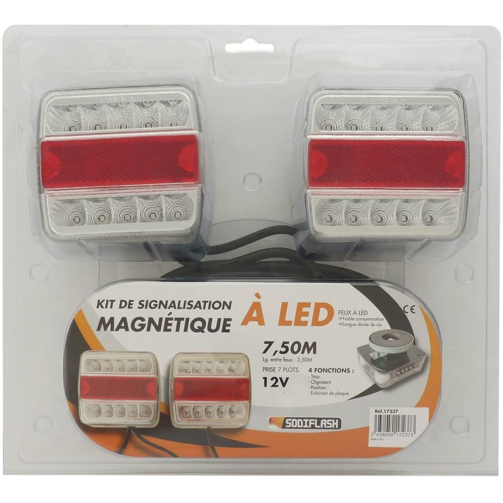 Kit de signalisation arrière LED 12V 7,5m magnétique - SODIFLASH - 17237