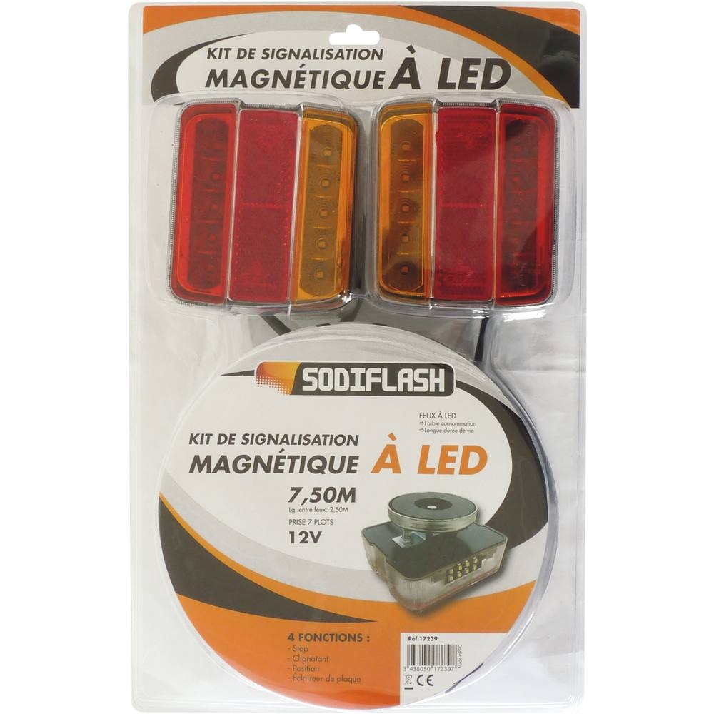 Kit de signalisation arrière LED 12V 7,5m magnétique - SODIFLASH - 17239