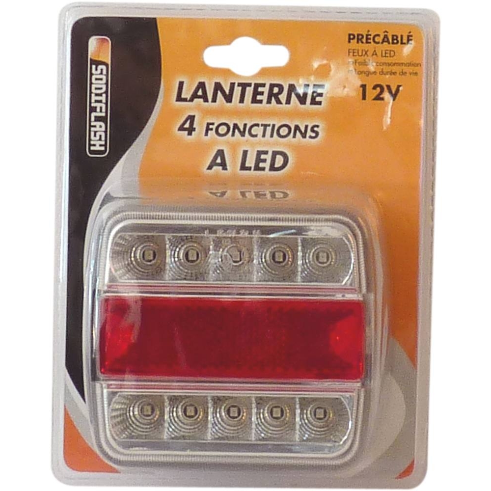 Feu arrière carré LED 12V 4 fonctions cabochon transparent - SODIFLASH - 17250