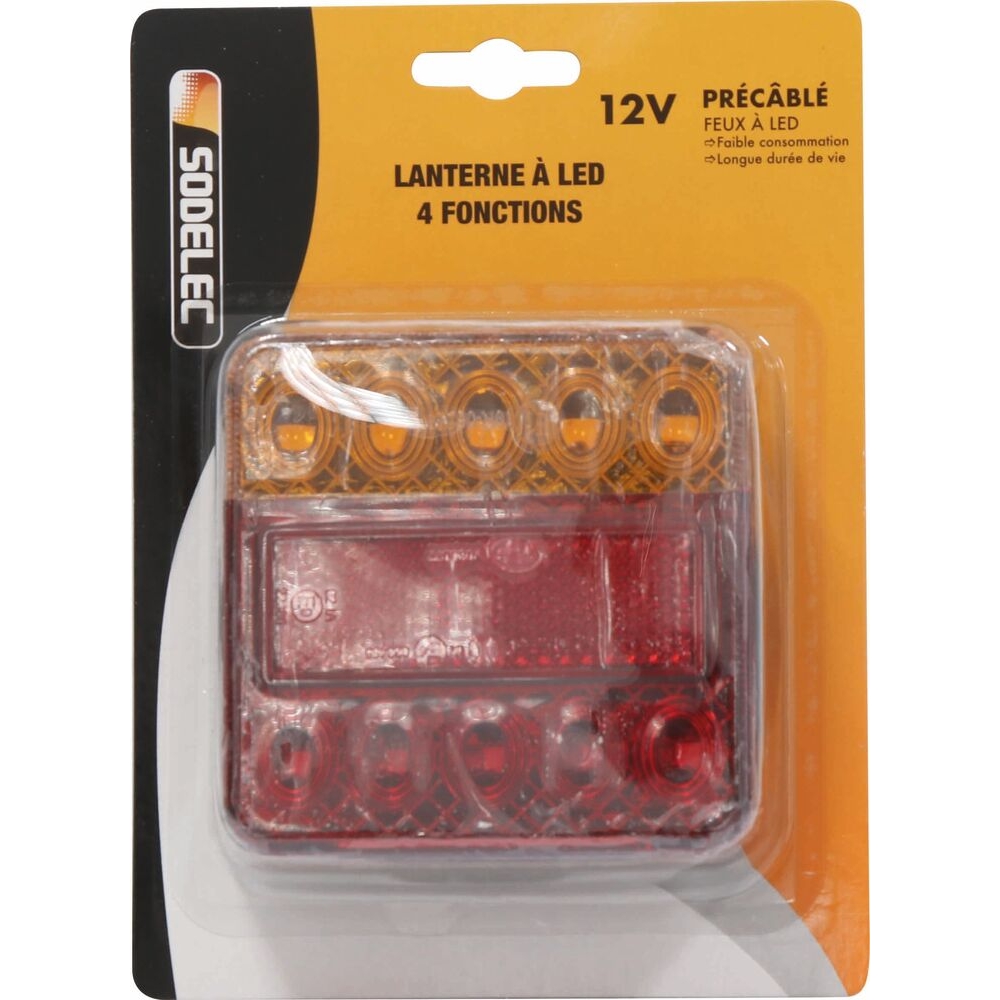 Feu arrière carré LED 12V 4 fonctions cabochon orange/rouge - SODIFLASH - 17256