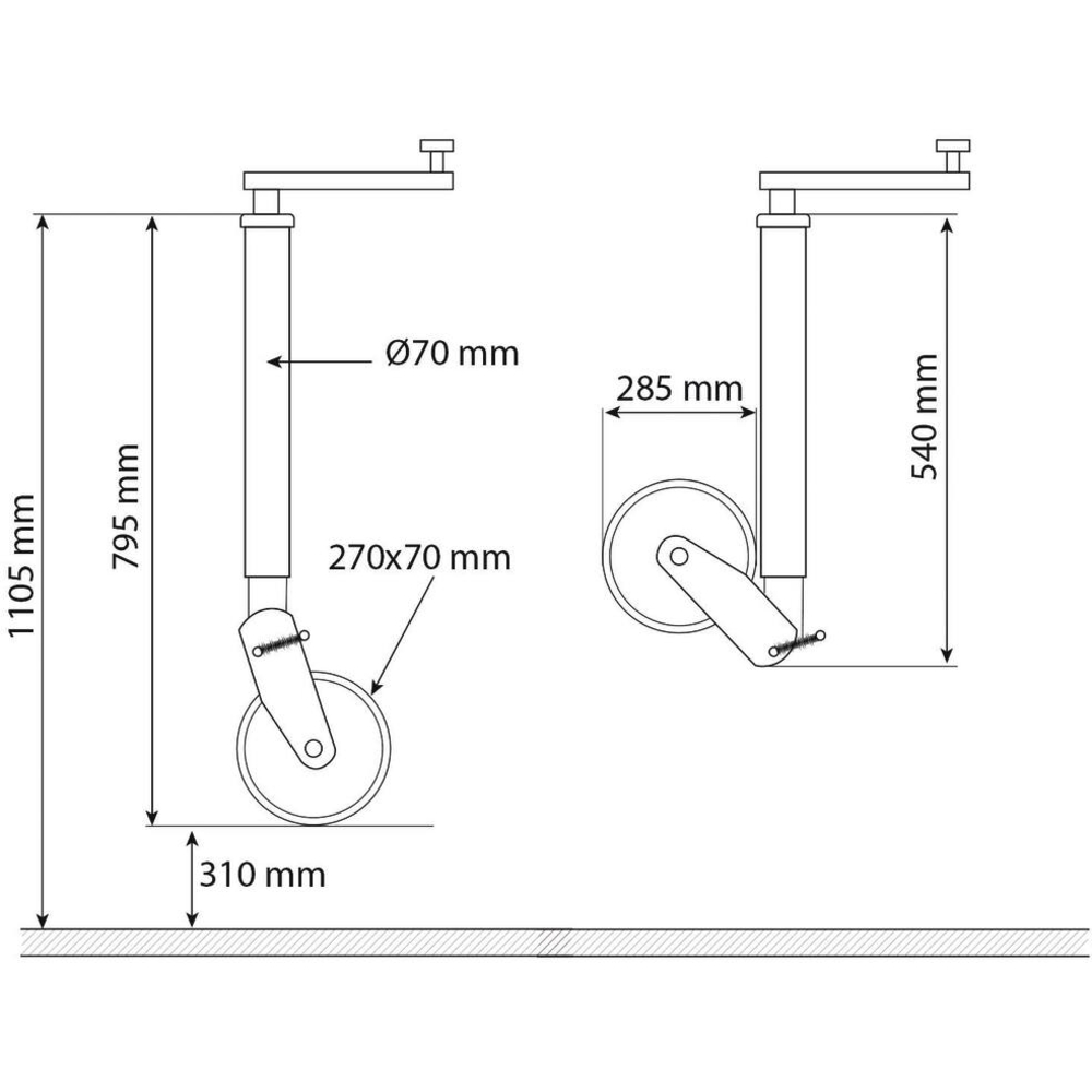 Roue jockey roue acier 70mm semi automatique 1000kg - 17534