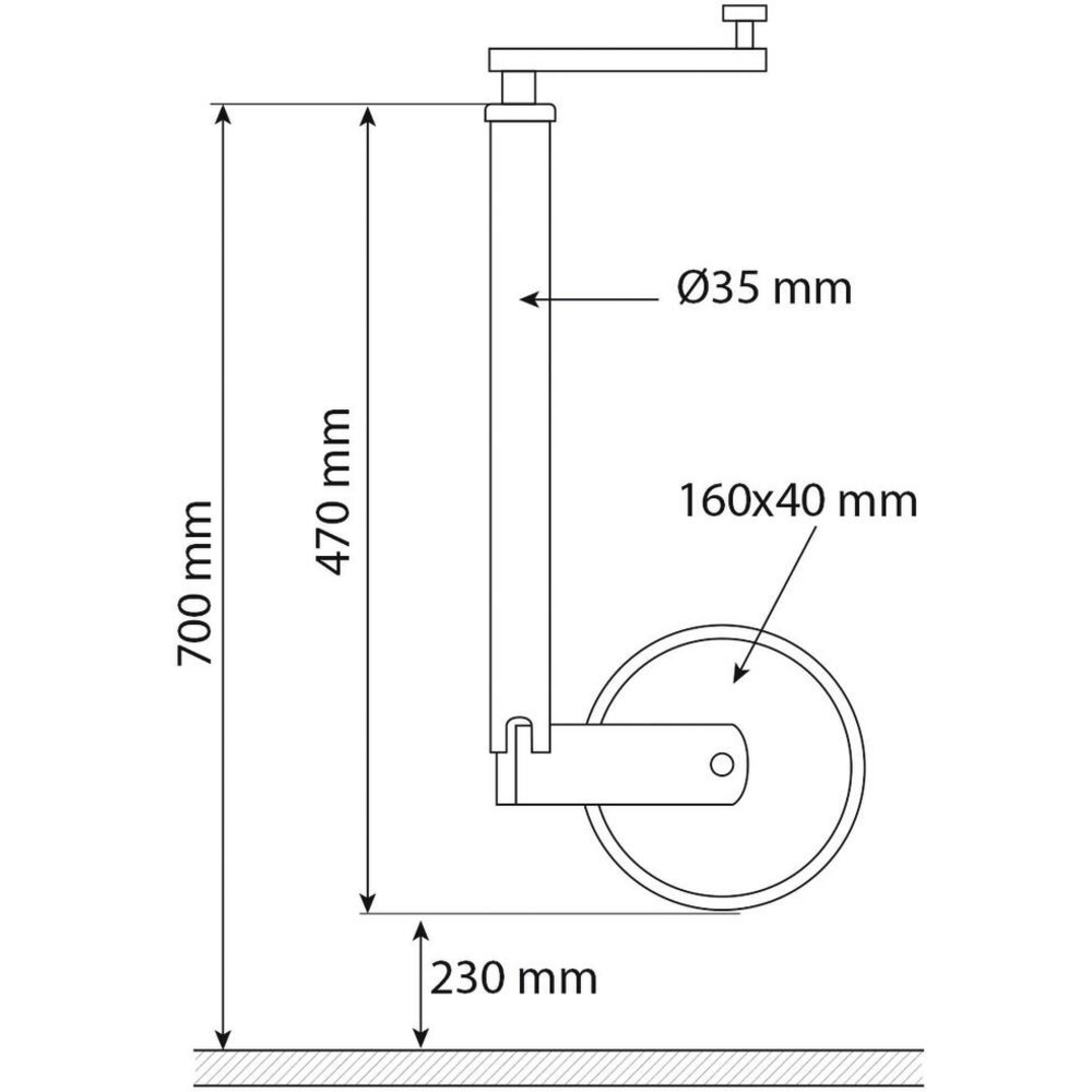Roue jockey jante PVC 35mm course de 230mm 80kg - 17548