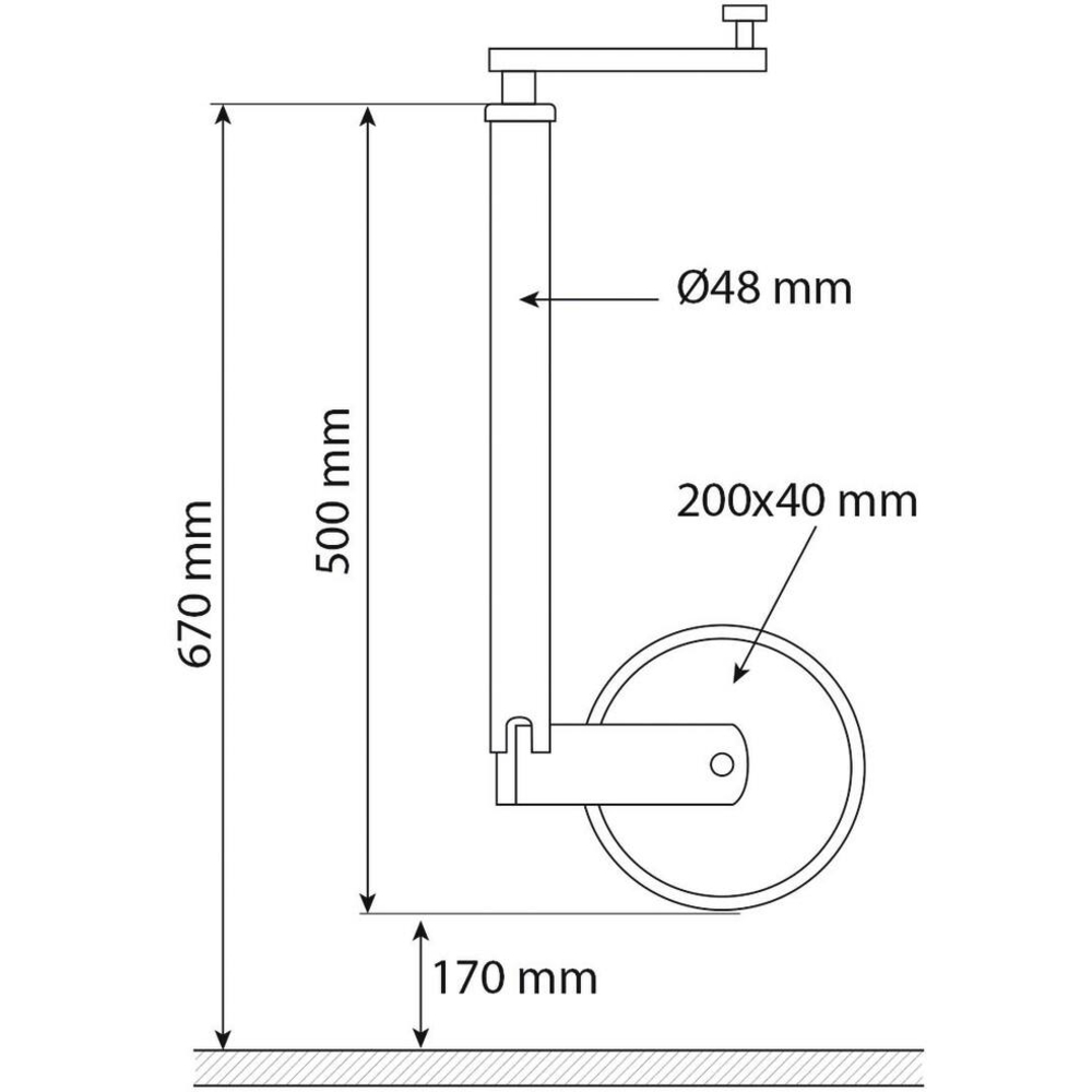 Roue jockey jante PVC 48mm course de 170mm 150kg - 17549