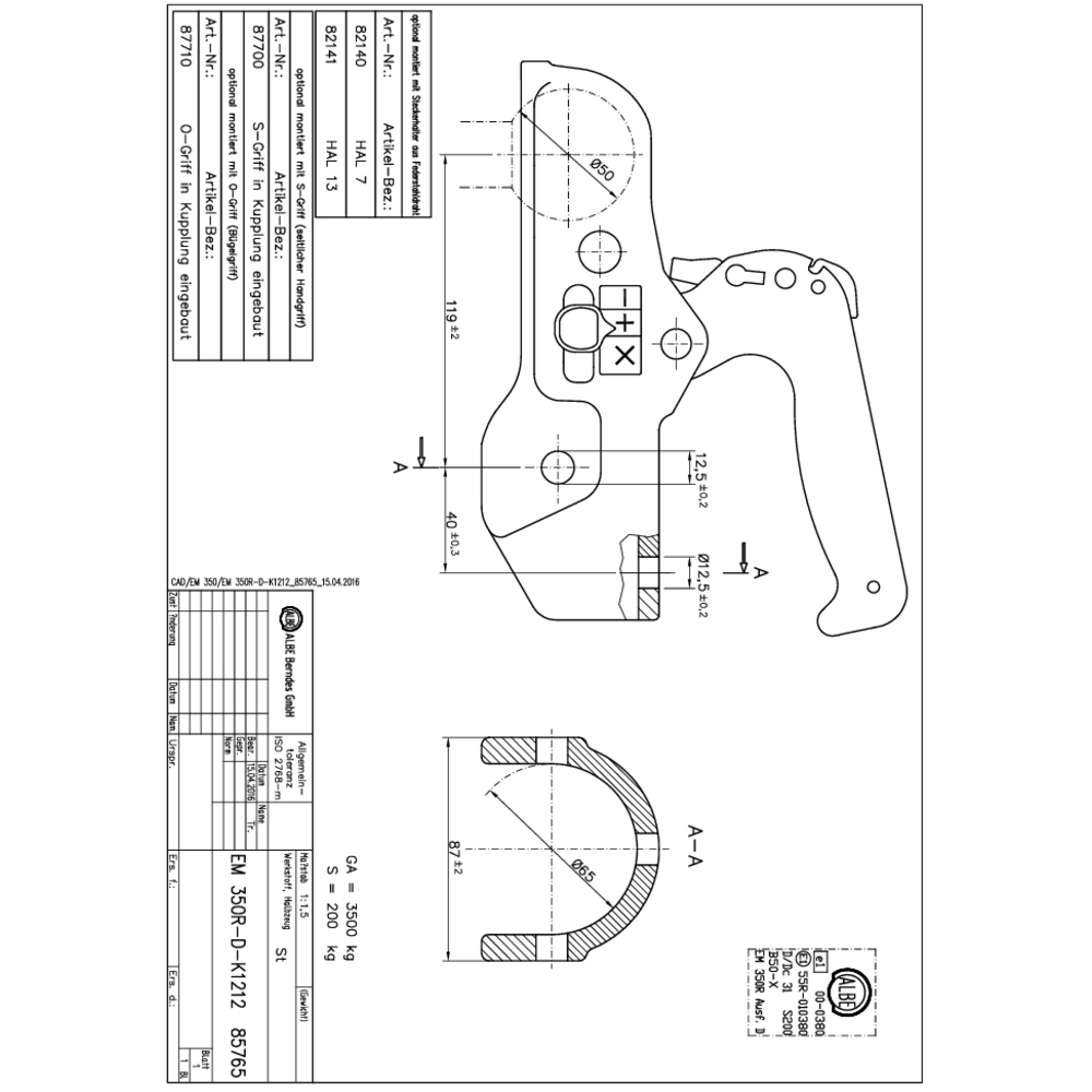 Tête d'attelage 3500kg pour remorque freinée pour timon 65mm ALKO - 17693