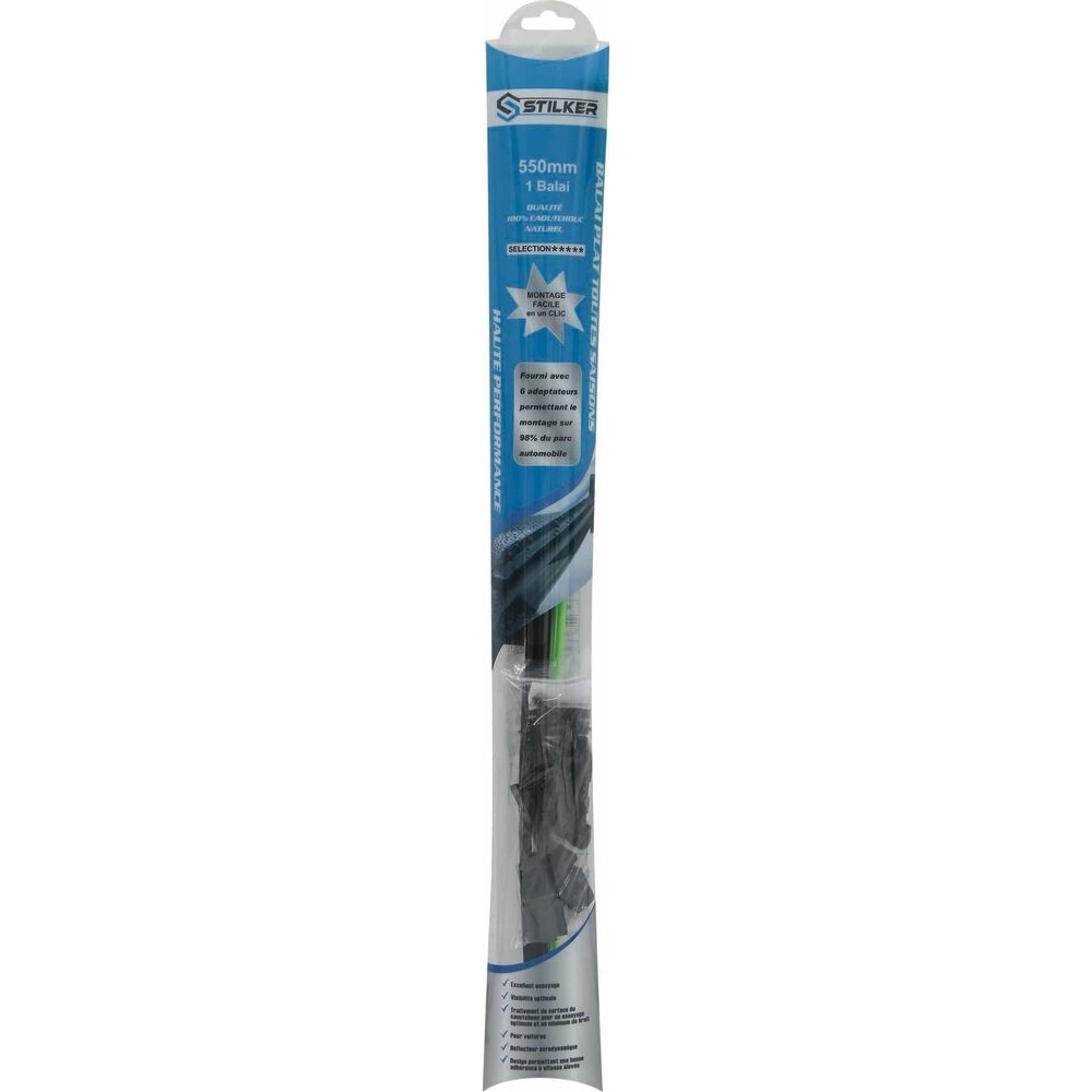 Balai essuie-glace avant plat 550mm avec 6 adaptateurs STILKER - 17838