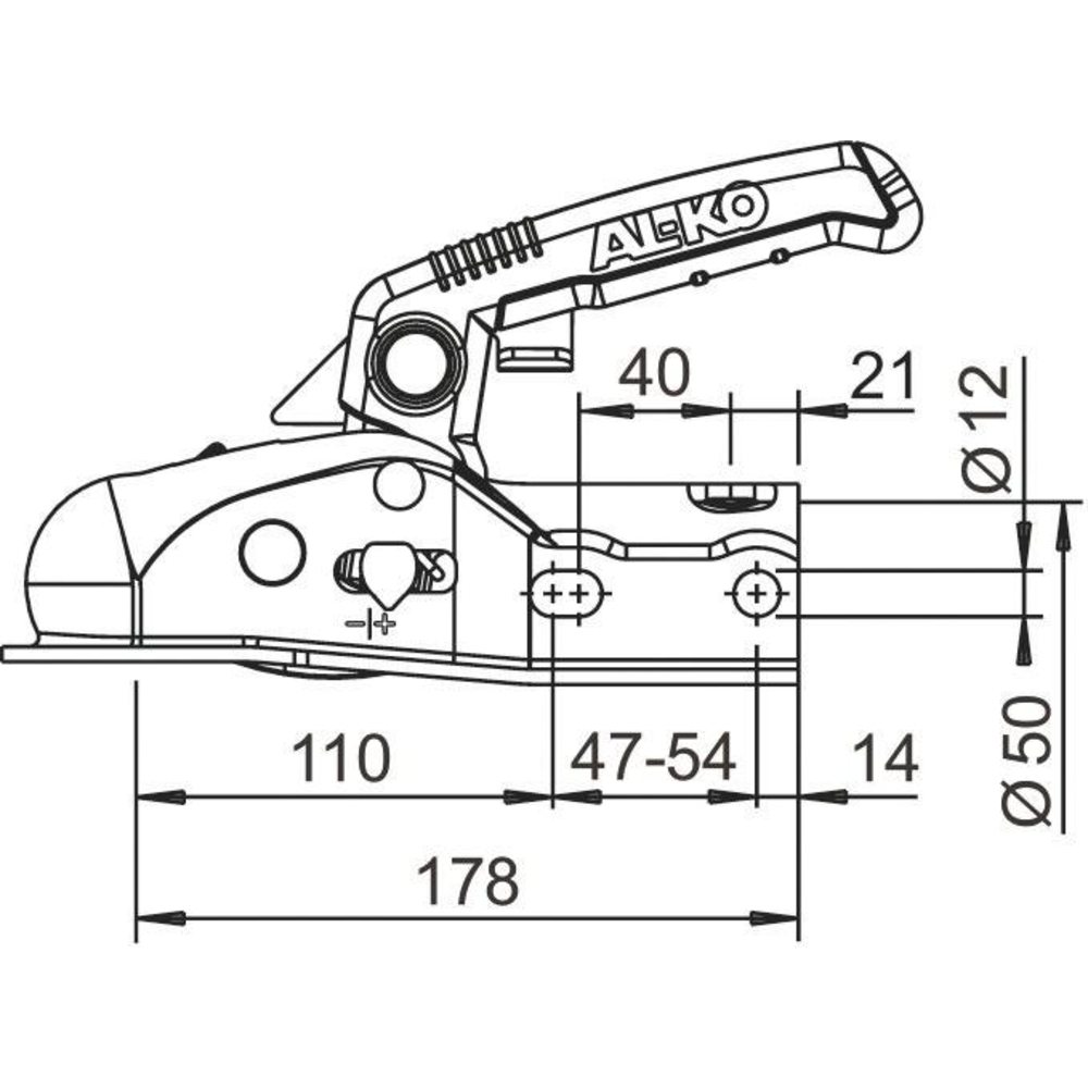 Tête d'attelage 1600kg pour remorque freinée pour timon 35/45mm ALKO - 18016