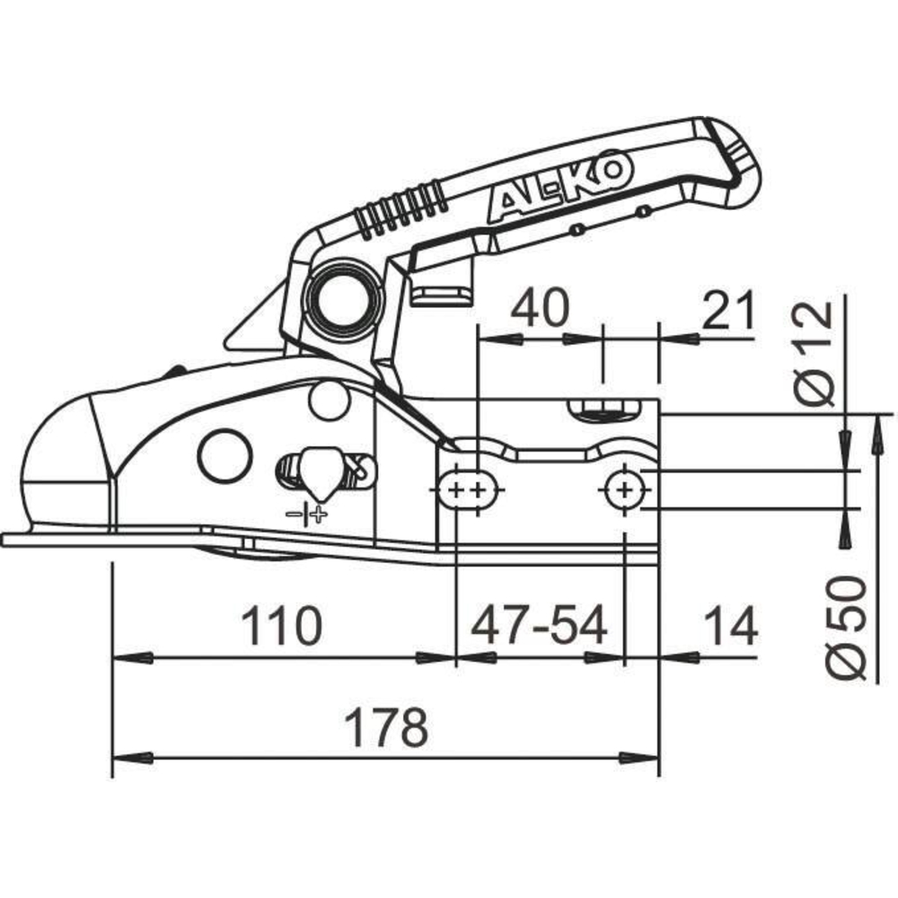 Tête d'attelage 2700kg pour remorque freinée pour timon 35/40/45mm ALKO - 18017