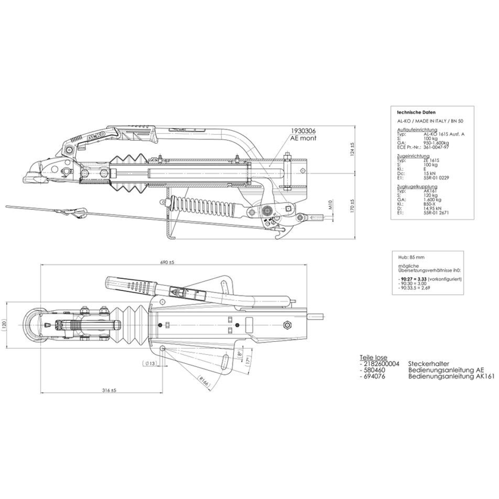 Tête d'attelage 3500kg pour remorque freinée pour timon 60mm ALKO - 18018