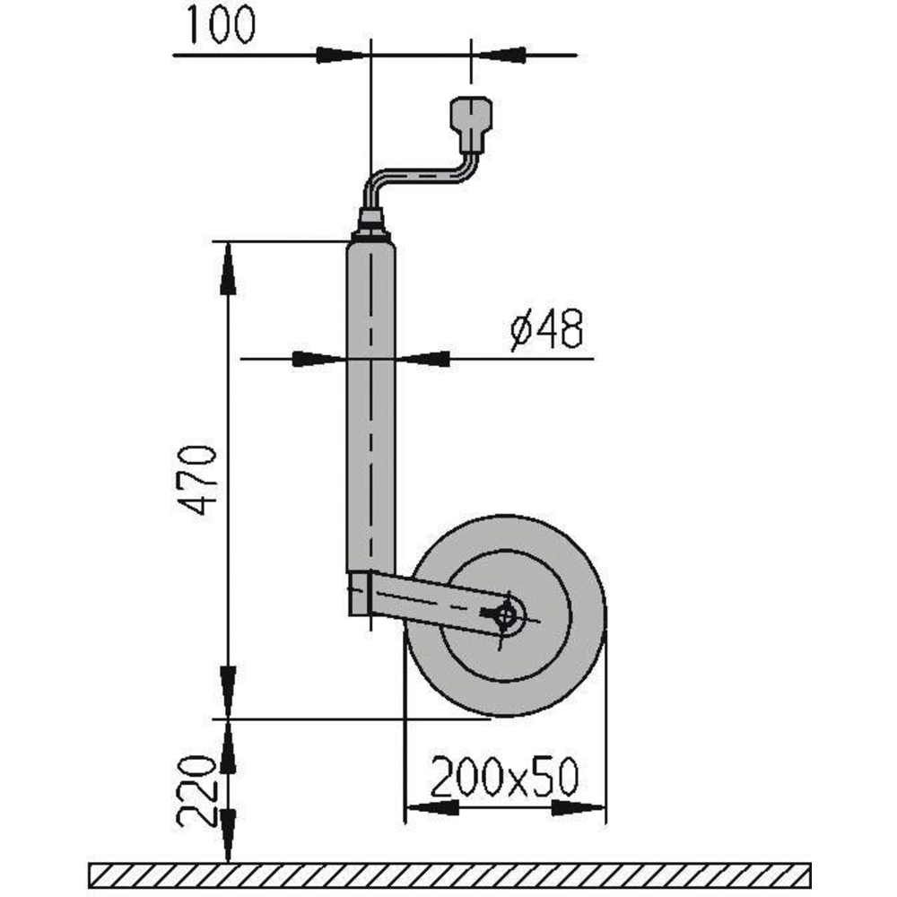 Roue jockey jante PVC 48mm course de 220mm 150kg ALKO - 18027