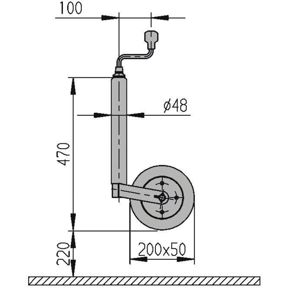 Roue jockey jante acier 48mm course de 220mm 150kg ALKO - 18028