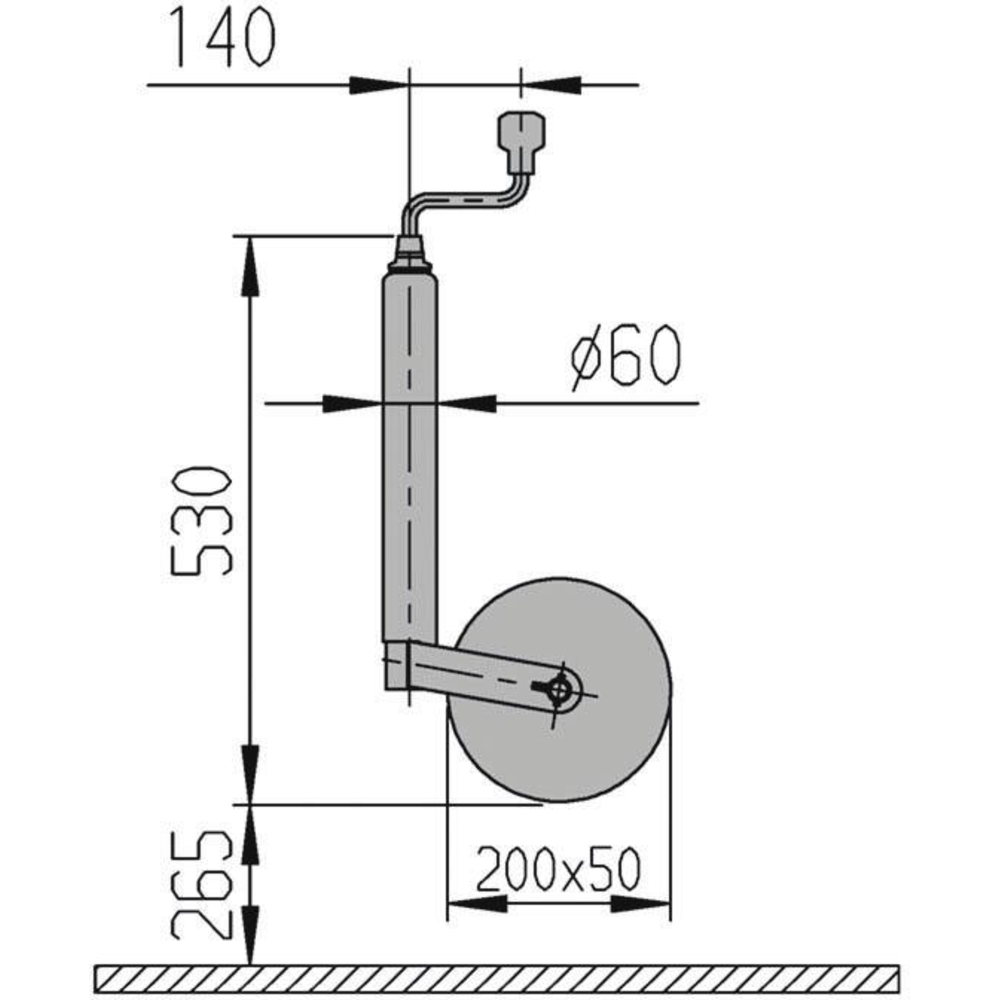 Roue jockey jante acier 60mm course de 265mm 500kg ALKO - 18029