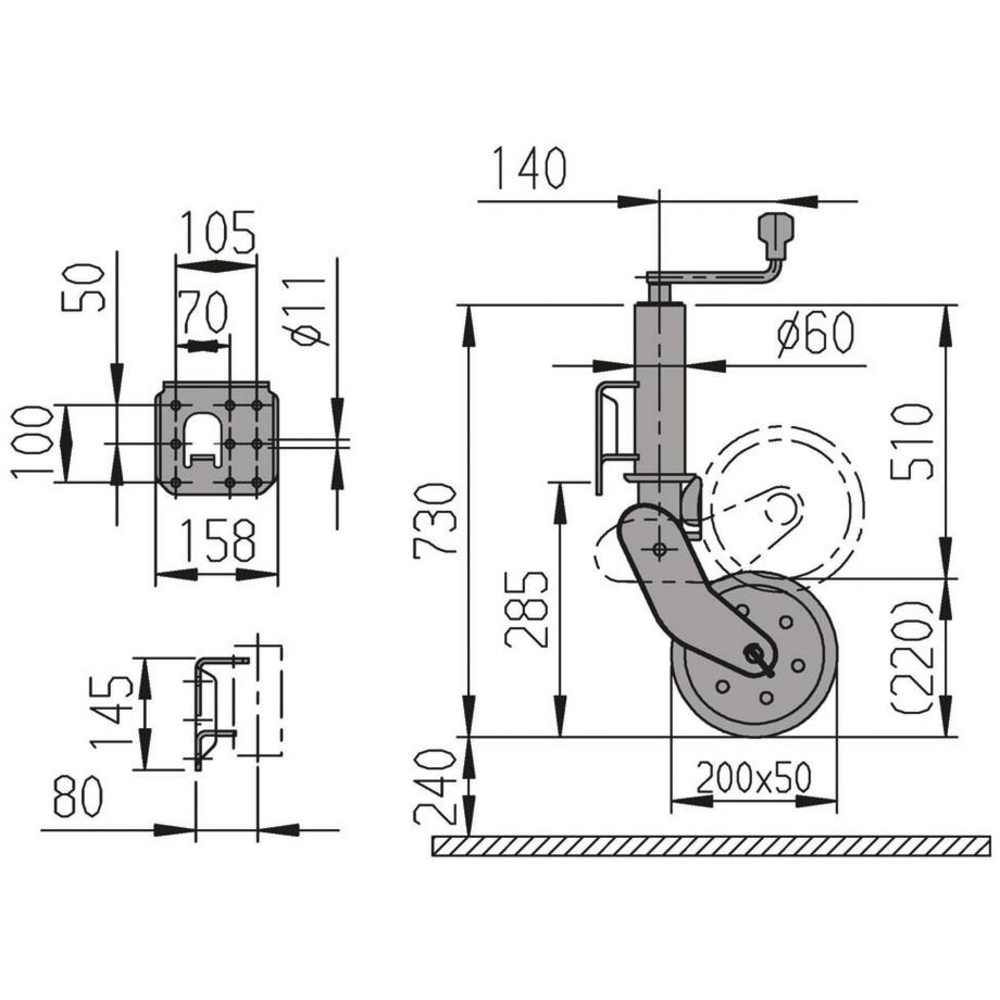 Roue jockey jante acier 60mm automatique 500kg ALKO - 18031