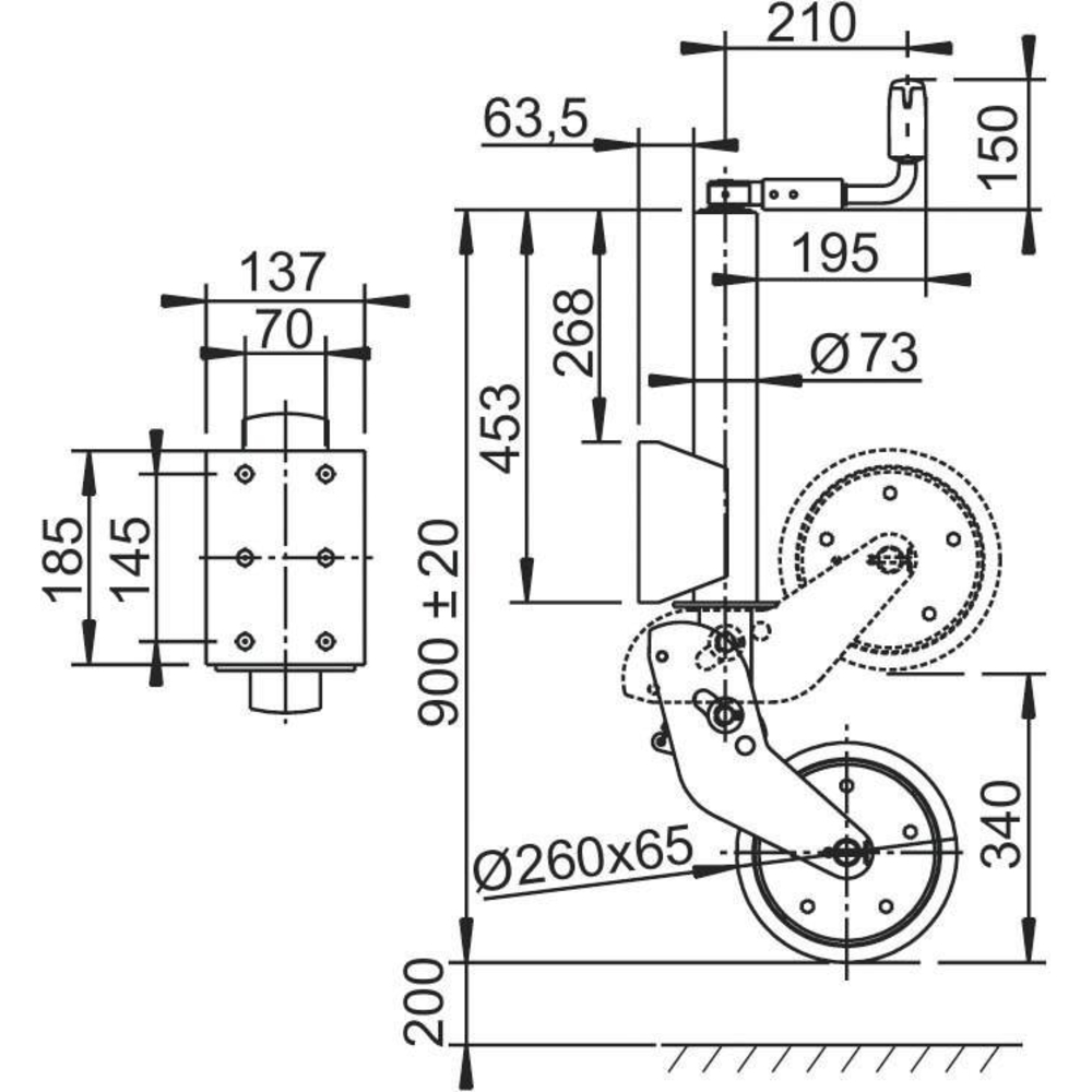 Roue jockey jante acier automatique avec support 800kg ALKO - 18032