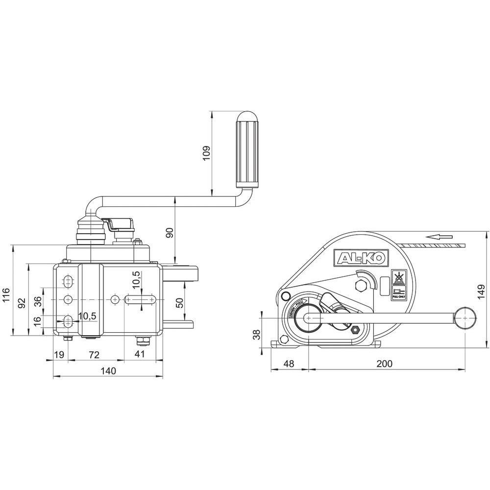 Treuil de traction manuel 450kg sans cable avec enrouleur et frein automatique ALKO - 18057