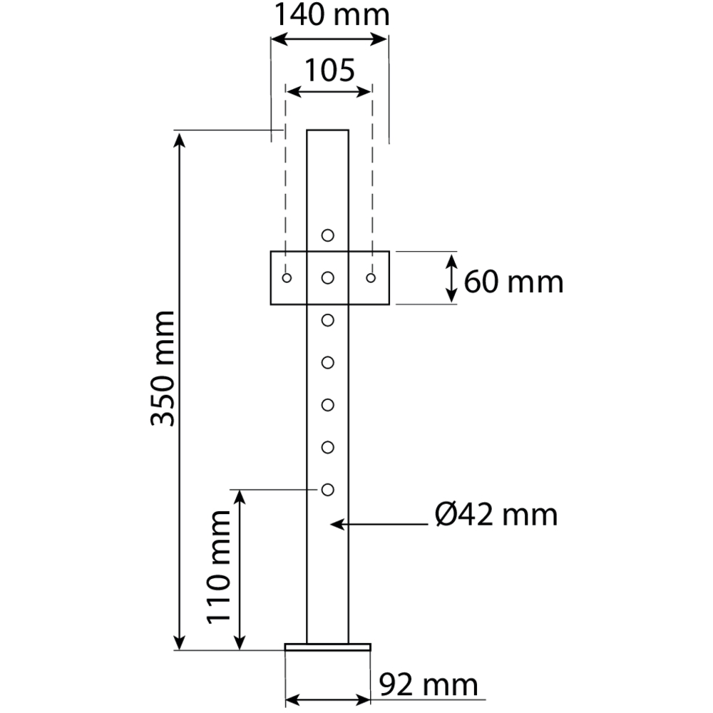 Béquille acier ronde à goupille 42mm course de 110 à 350mm 200kg ALKO - 18127