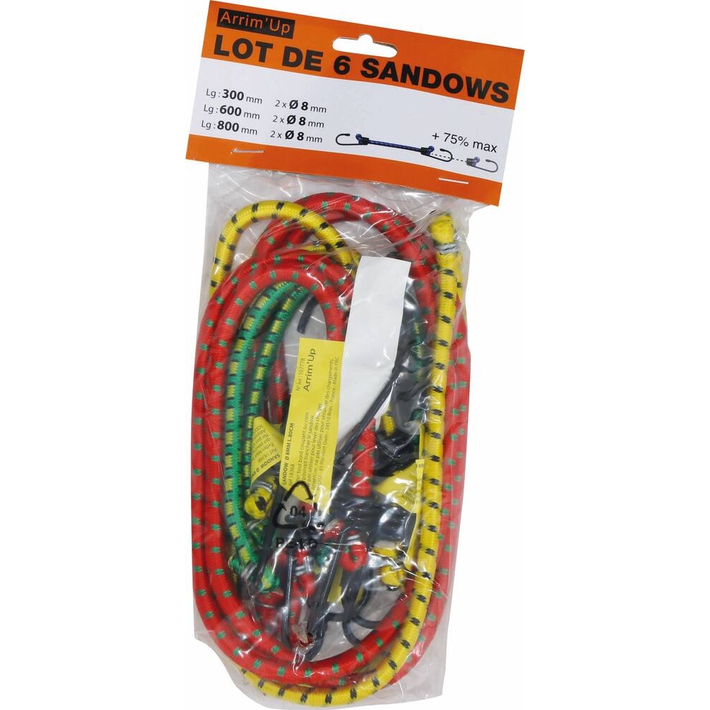 Sandow 8mm 0,3/0,6/0,8m avec crochets - lot de 6 pcs DRAKKAR - 18368