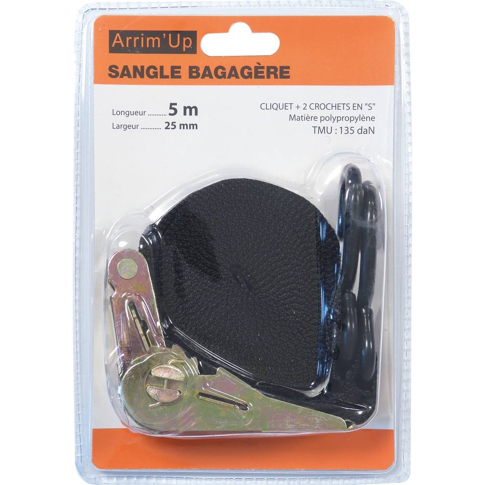 Sangle bagagère à cliquet séparé 25mm 5m 400kg avec crochets en S DRAKKAR - 18383