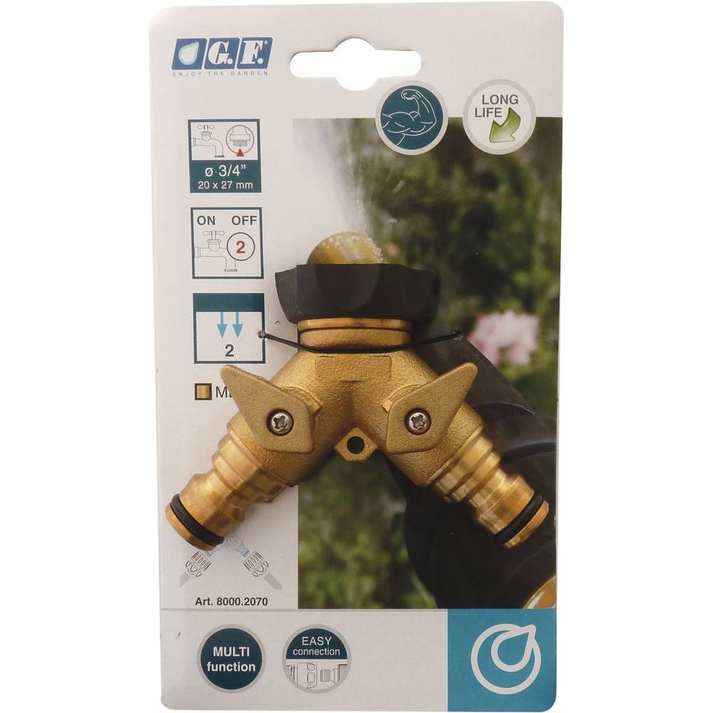 Nez de robinet double laiton rapide bi matière en Y 20x27 avec 2 vannes 1/4