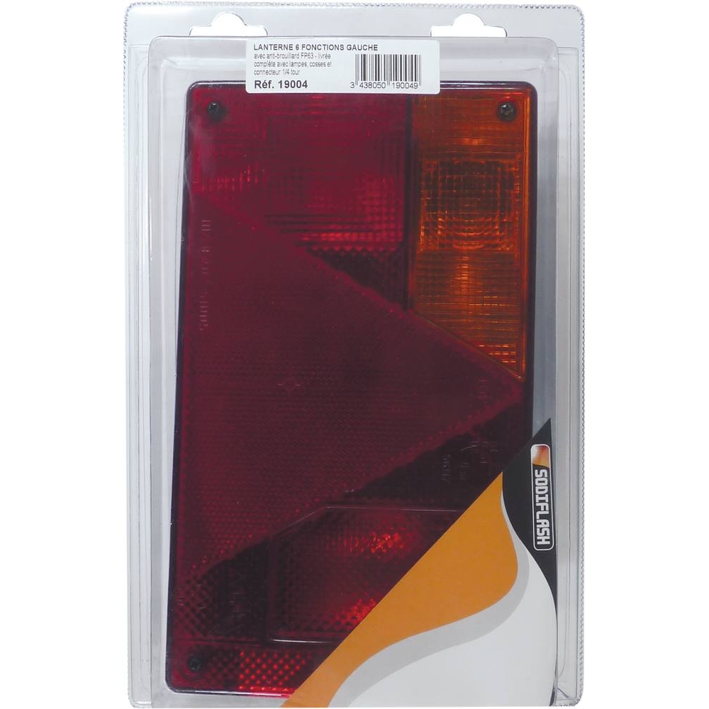 Feu arrière rectangle gauche 12V 6 fonctions 235x135mm - SODIFLASH - 19004