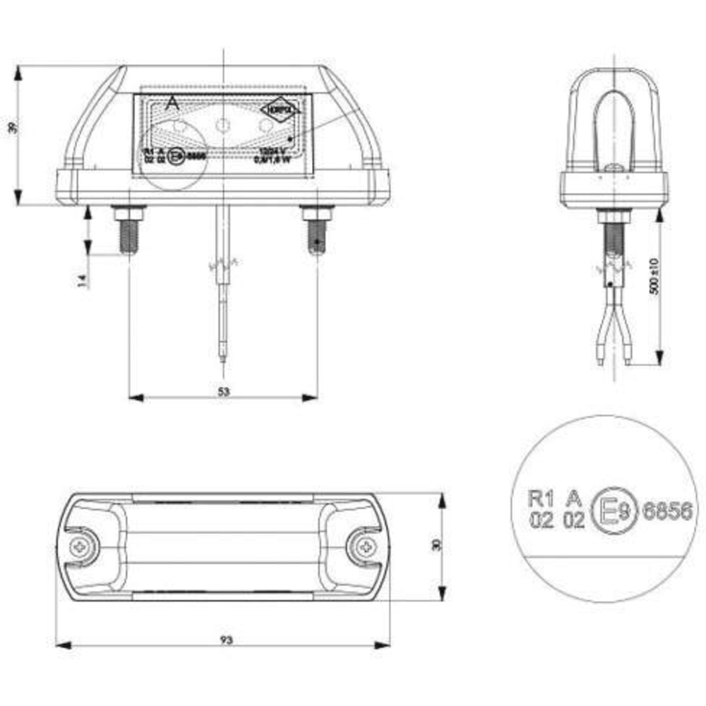 Feu de gabarit LED 12/24V rouge/blanc à fixer - SODIFLASH - 19057