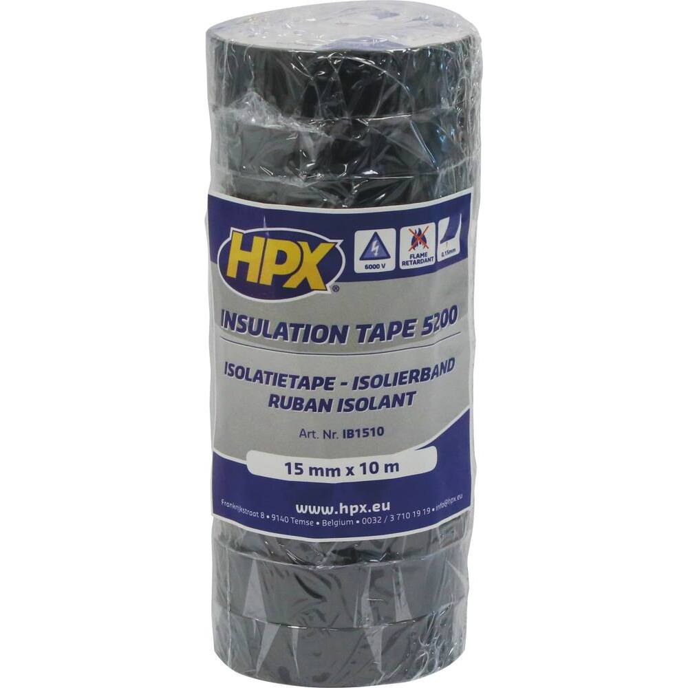 Ruban adhésif isolant PVC noir 15mmx10m - Lot de 10 - HPX - 20350.10