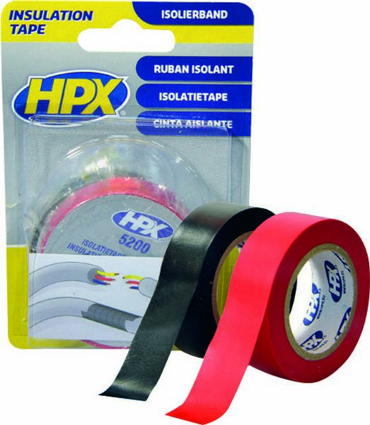 Ruban adhésif isolant PVC rouge/noir 19mmx10m - de 2 pcs HPX - 20472