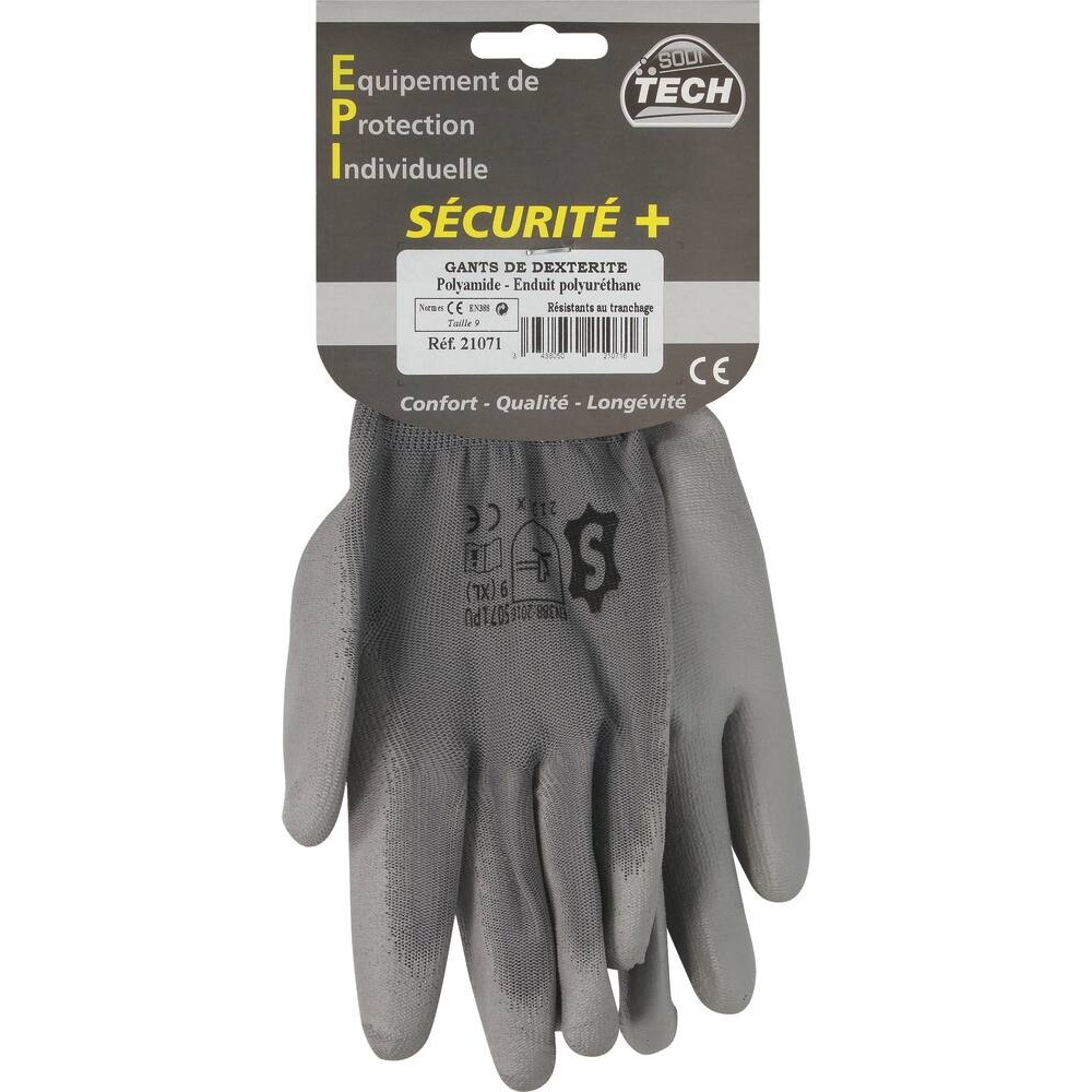 Gants de dextérité enduit PU gris Taille 9 NOWEAR - 21071