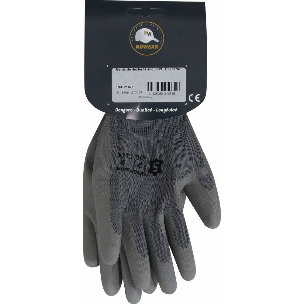 Gants de dextérité enduit PU gris Taille 9 NOWEAR - 21071