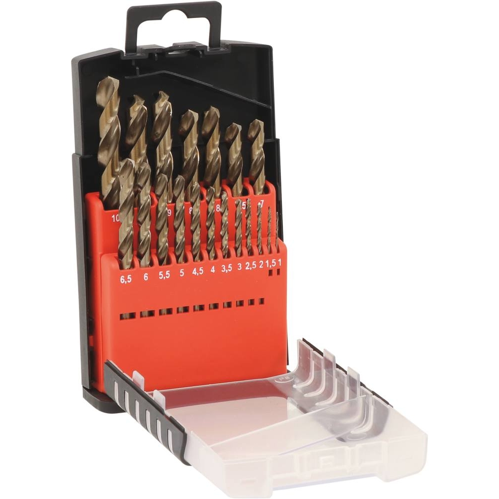 Coffret PVC de 19 forets métaux HSS 5% cobalt taillés meulés de 1 à 10mm DRAKKAR TOOLS - 22232