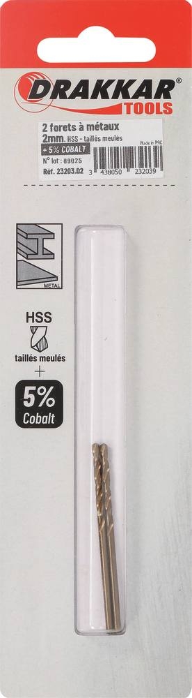 Forets à métaux HSS cobalt 2 mm Lot de 2 DRAKKAR - 23203.02