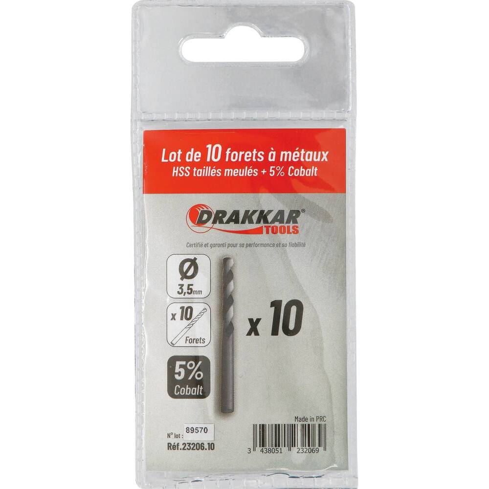Foret à métaux HSS 5% cobalt 3,5mm - blister de 2 - DRAKKAR TOOLS - 23206.02