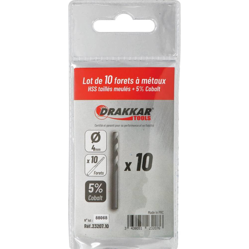 Foret à métaux HSS 5% cobalt 4mm - blister de 2 - DRAKKAR TOOLS - 23207.02