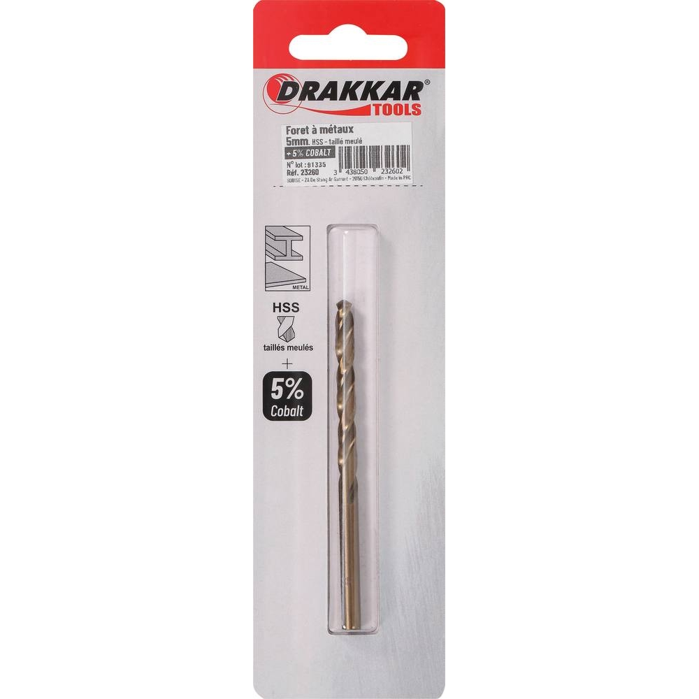 Foret à métaux HSS 5% cobalt 5mm - de 1 pcs DRAKKAR TOOLS - 23260
