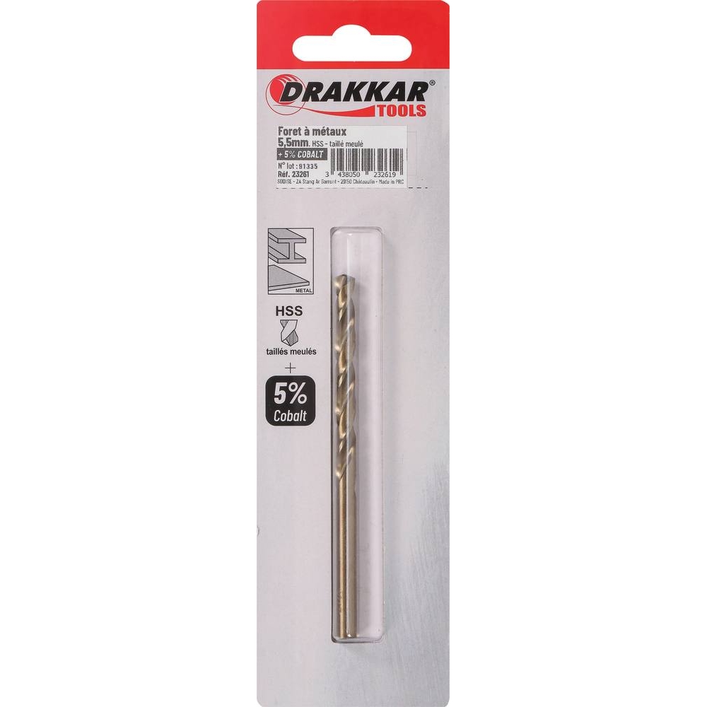 Foret à métaux HSS 5% cobalt 5,5mm - de 1 pcs DRAKKAR TOOLS - 23261