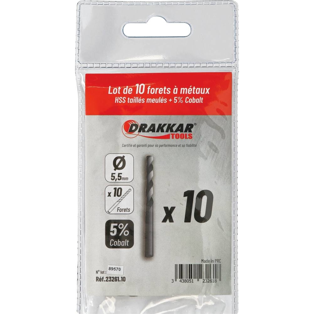 Foret à métaux HSS 5% cobalt 5,5mm - de 1 pcs DRAKKAR TOOLS - 23261