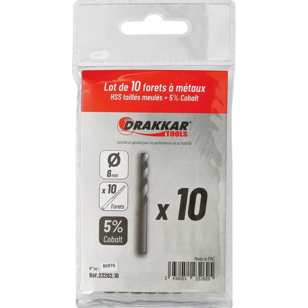 Foret à métaux HSS 5% cobalt 6mm - de 1 pcs DRAKKAR TOOLS - 23262