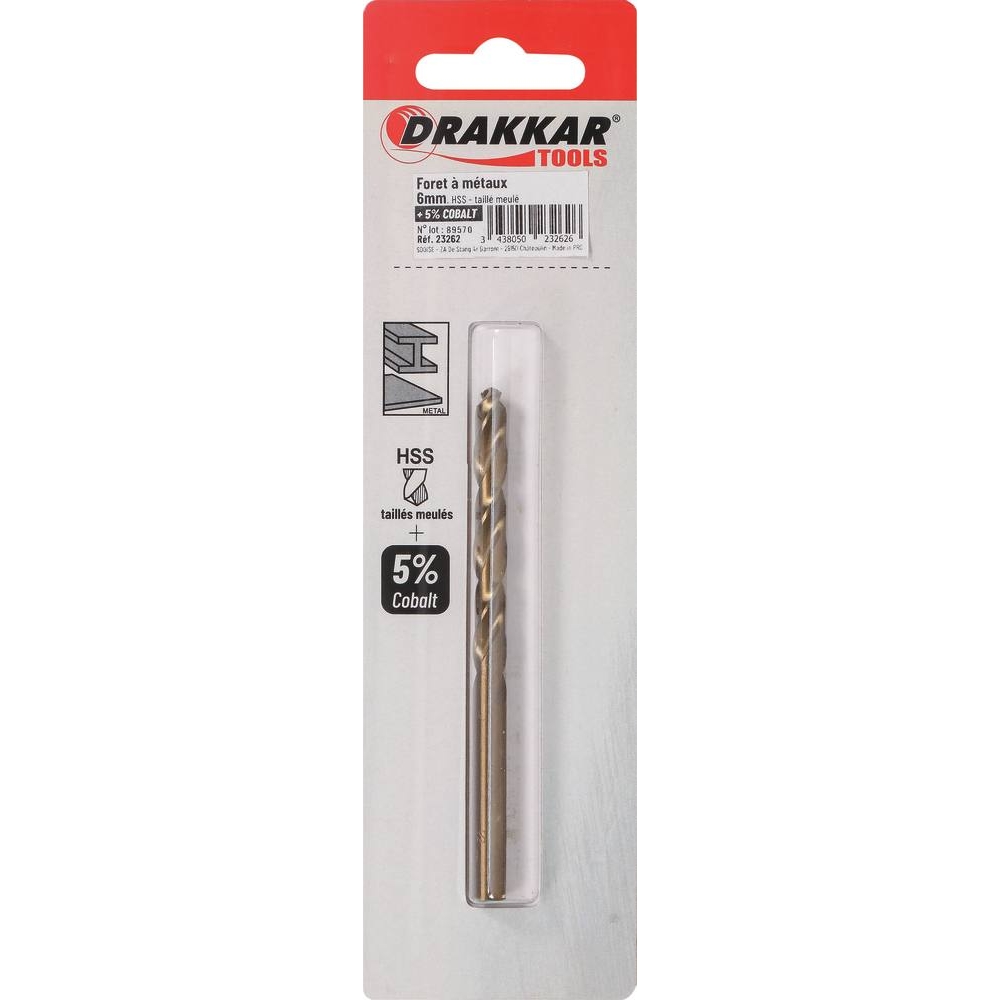 Foret à métaux HSS 5% cobalt 6mm - de 1 pcs DRAKKAR TOOLS - 23262