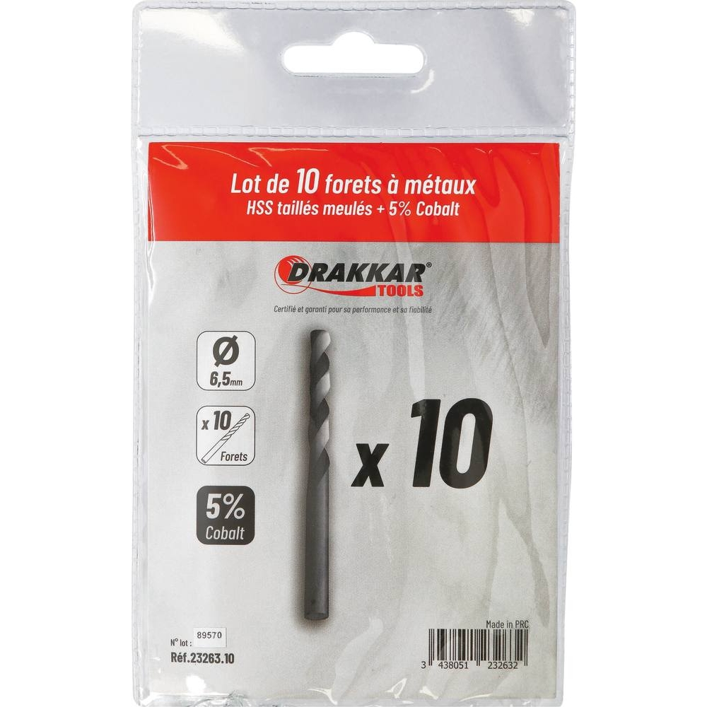 Foret à métaux HSS 5% cobalt 6,5mm - de 1 pcs DRAKKAR TOOLS - 23263