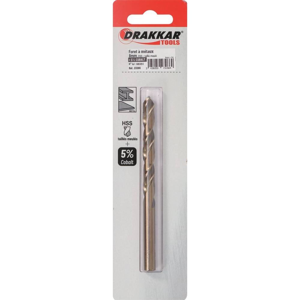 Foret à métaux HSS 5% cobalt 8mm - de 1 pcs DRAKKAR TOOLS - 23266