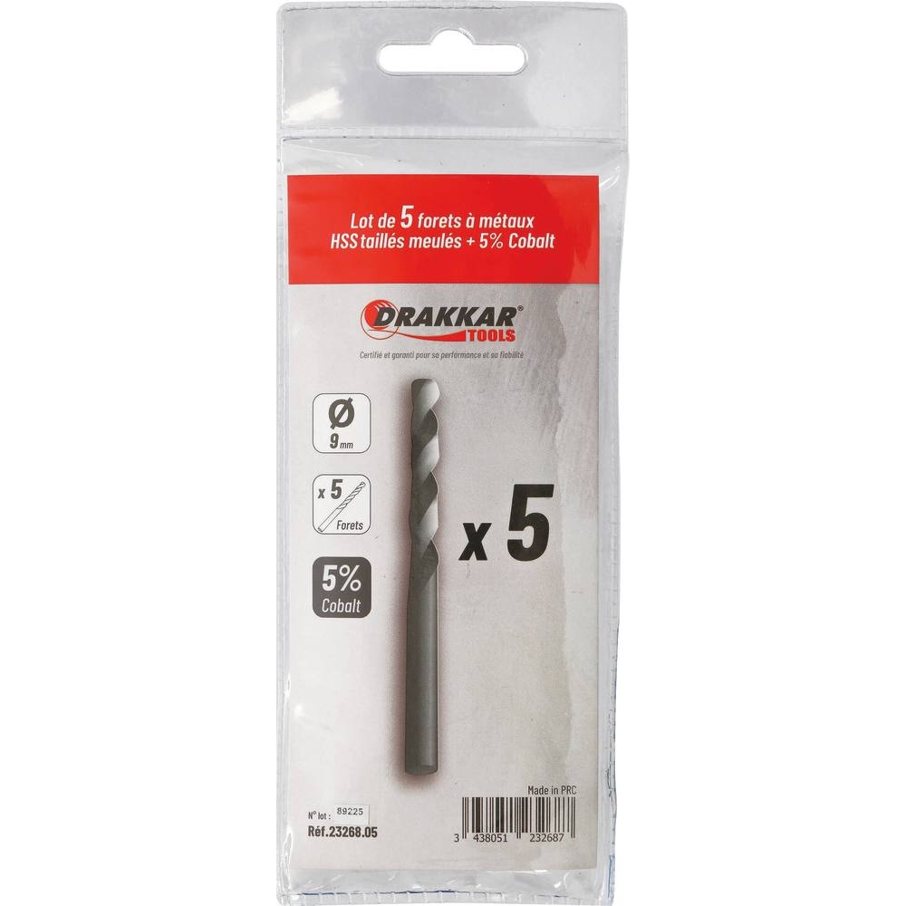 Foret à métaux HSS 5% cobalt 9mm - de 1 pcs DRAKKAR TOOLS - 23268