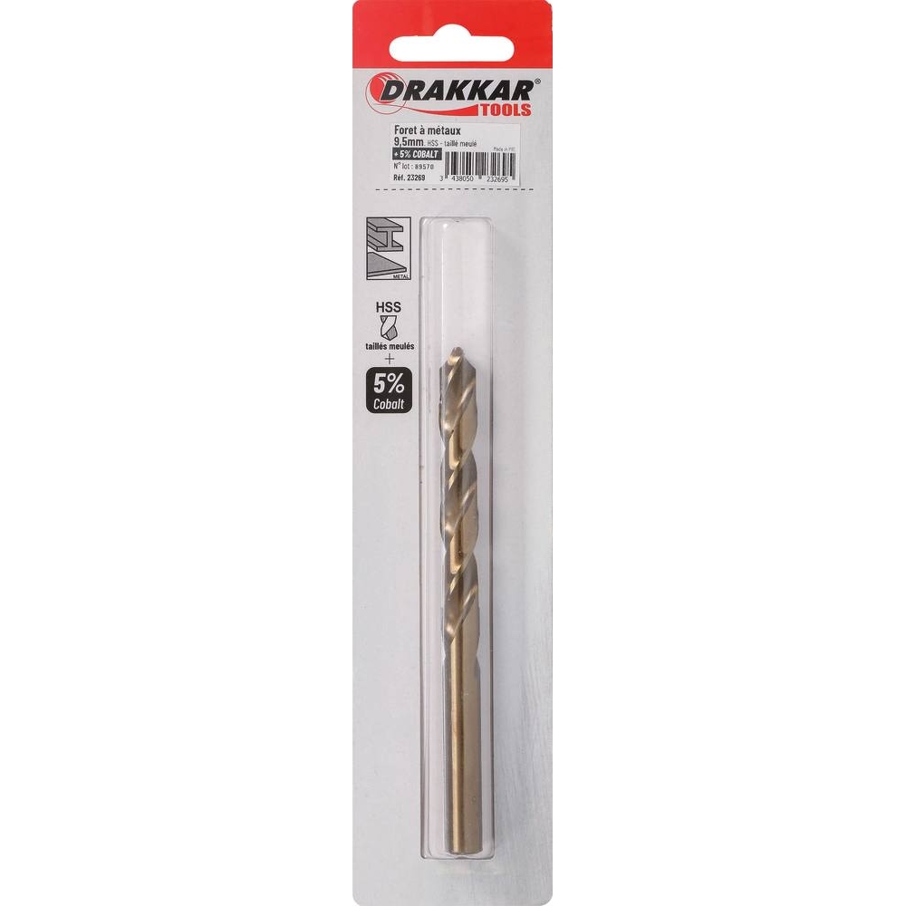 Foret à métaux HSS 5% cobalt 9,5mm - de 1 pcs DRAKKAR TOOLS - 23269