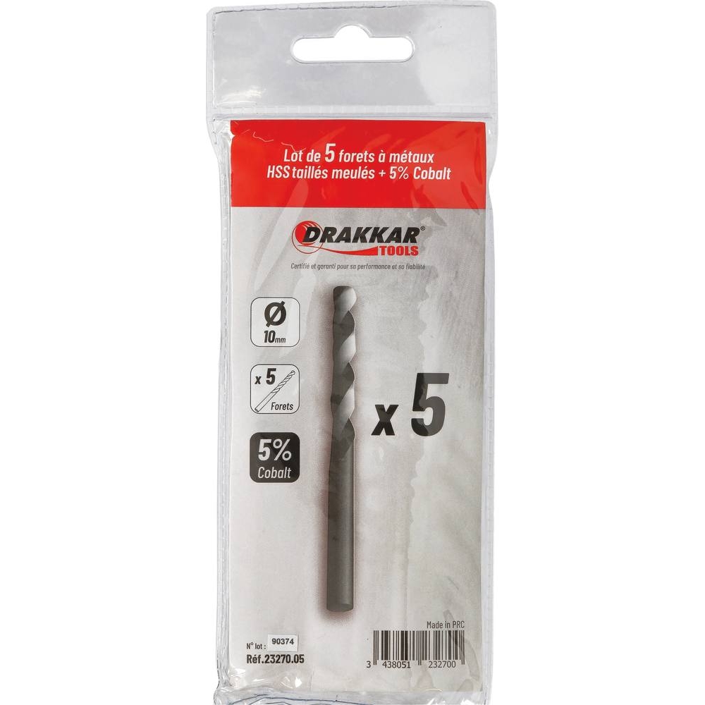 Foret à métaux HSS 5% cobalt 10mm - de 1 pcs DRAKKAR TOOLS - 23270