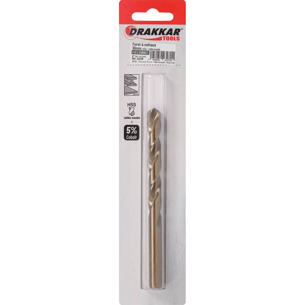 Foret à métaux HSS 5% cobalt 10mm - de 1 pcs DRAKKAR TOOLS - 23270