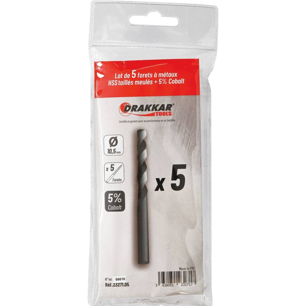 Foret à métaux HSS 5% cobalt 10,5mm - de 1 pcs DRAKKAR TOOLS - 23271