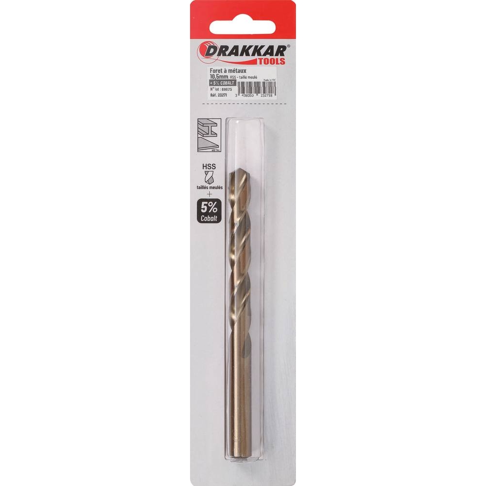 Foret à métaux HSS 5% cobalt 10,5mm - de 1 pcs DRAKKAR TOOLS - 23271